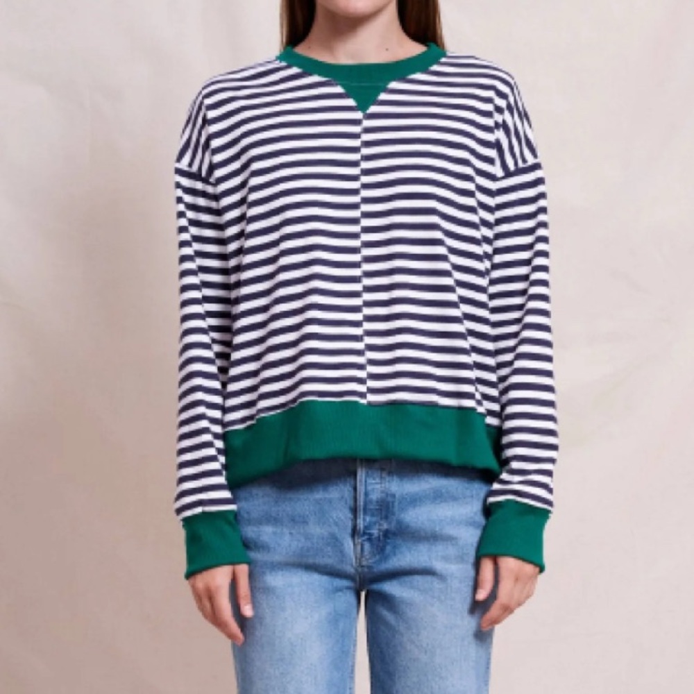 Sundry Striped Sweatshirt in Navy and Green